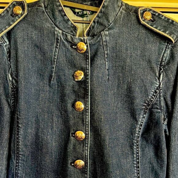 Lauren Ralph Lauren Denim Military Jacket Silver Metallic - Picture 3 of 9